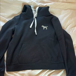 PINK Black Hoodie with sequin Dog Logo size large